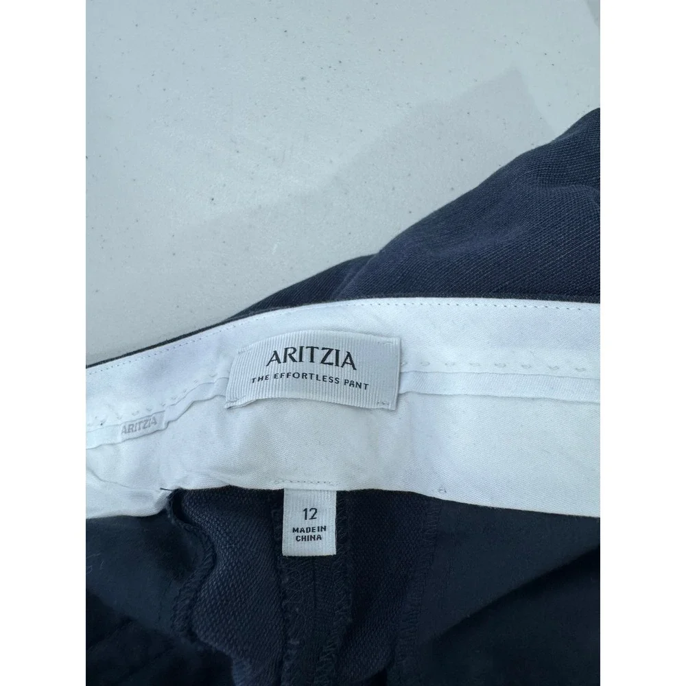 Aritzia Women Navy The Effortless Pant Linen Blend Wide Leg Pleated 12